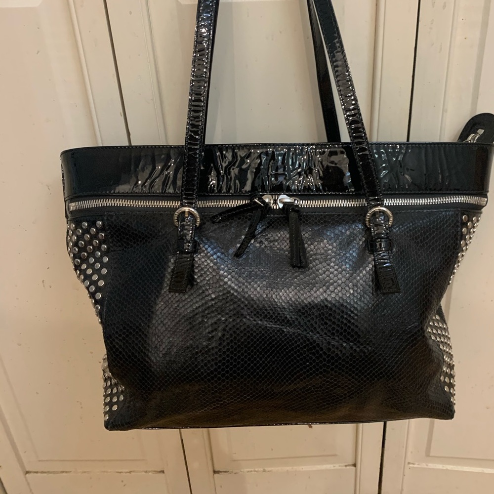 Stuart Weitzman black patent handbag